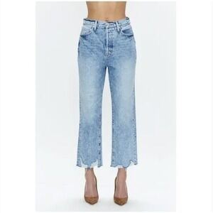 Pistola Cassie Super High Rise Straight Crop Jeans Light Wash Distressed Size 27